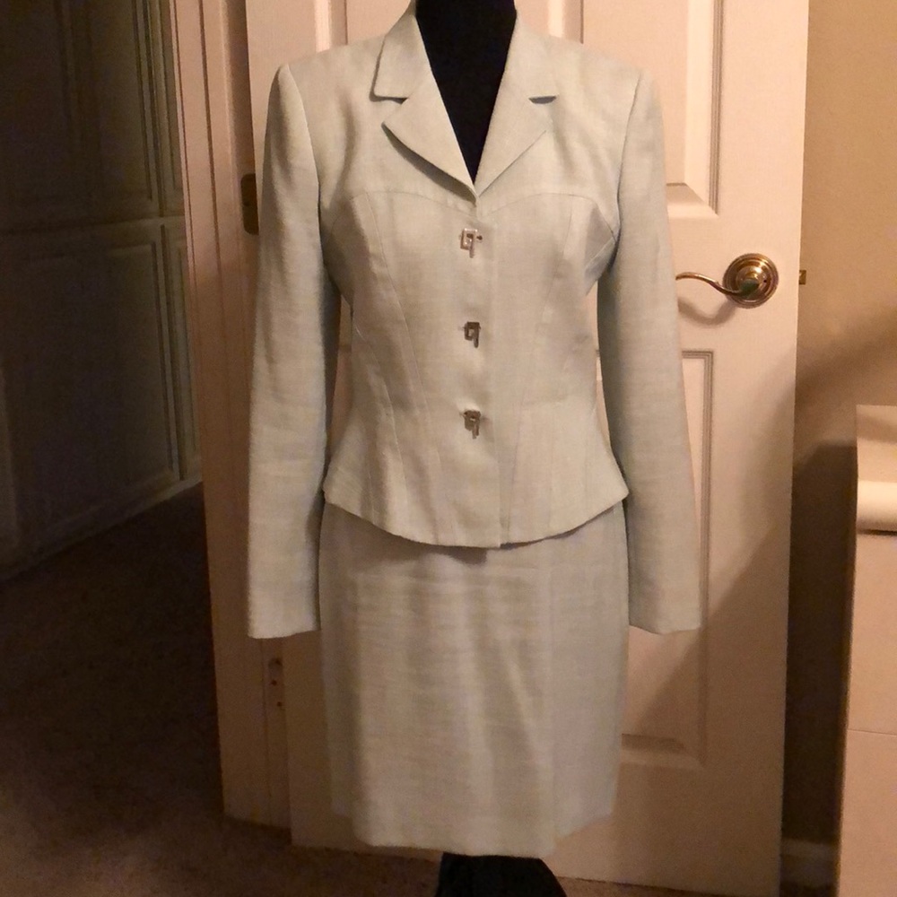 Designer mint green skirt suit